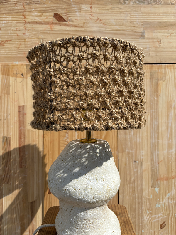 Irregular Matadero Table Lamp with weaved Lampshade with needles Rustic Knot Stitch